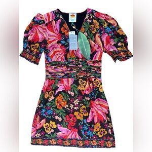 Farm Rio Black Spring Bananas Print Minidress Size XS NWT